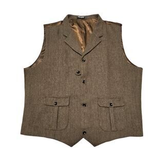 PJ PAUL JONES Men's Slim Fit Herringbone Tweed Suits Vest XXL Wool Blend